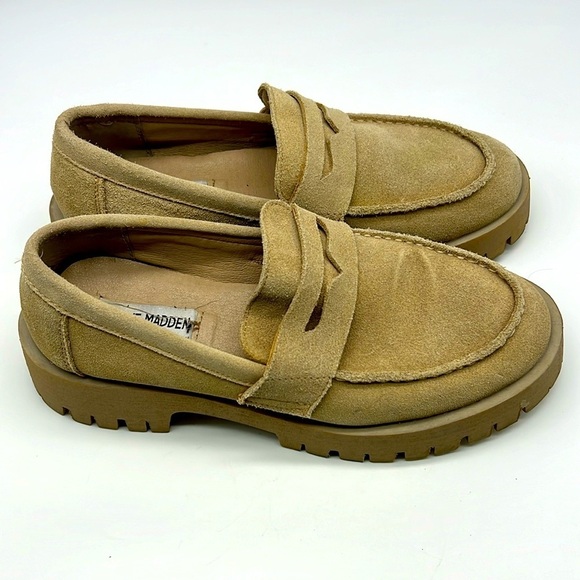 Steve Madden - Lila Taupe Suede Slip On Rounded Close Toe Chunky Loafer Size 8.5 - Picture 1 of 13